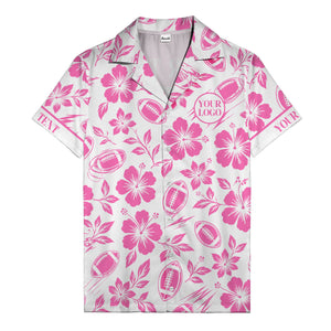 black hibiscus flowers & football silhouettes hawaiian shirt for men
