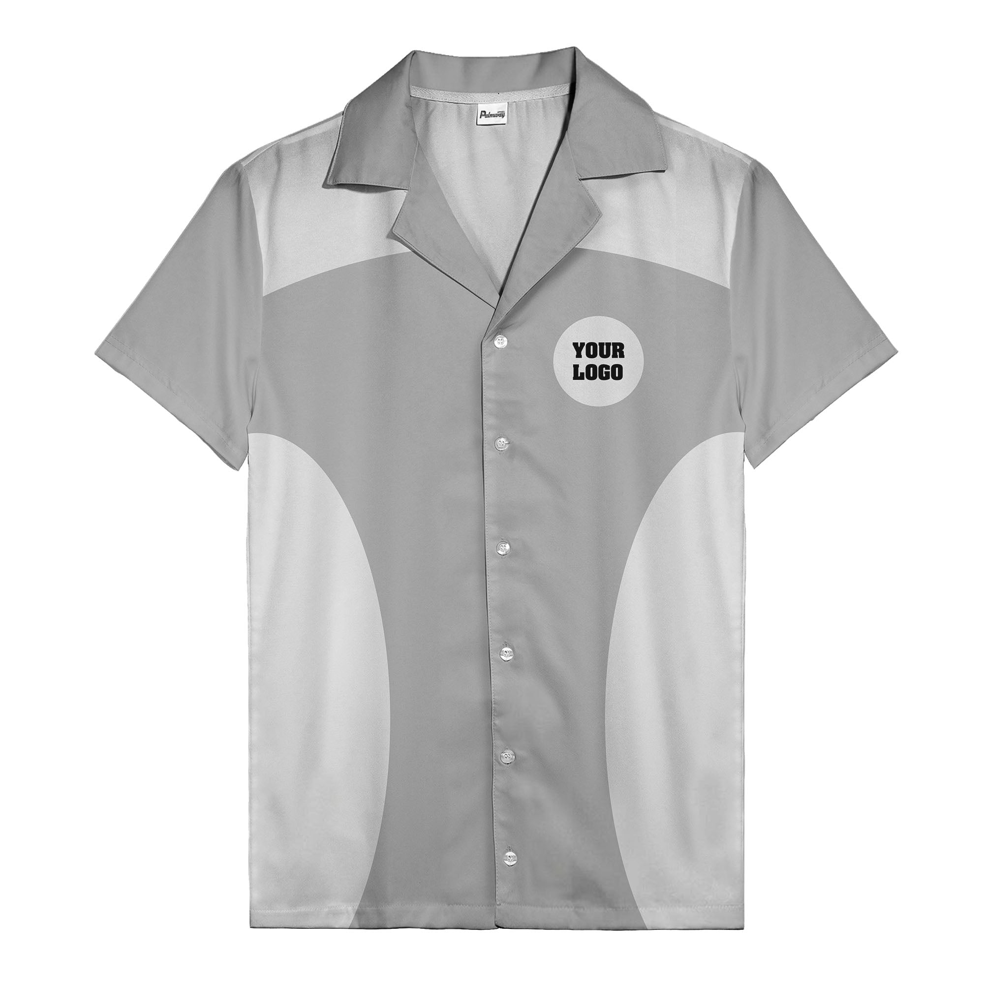 black silver geometric bowling hawaiian shirt with custom logo patch