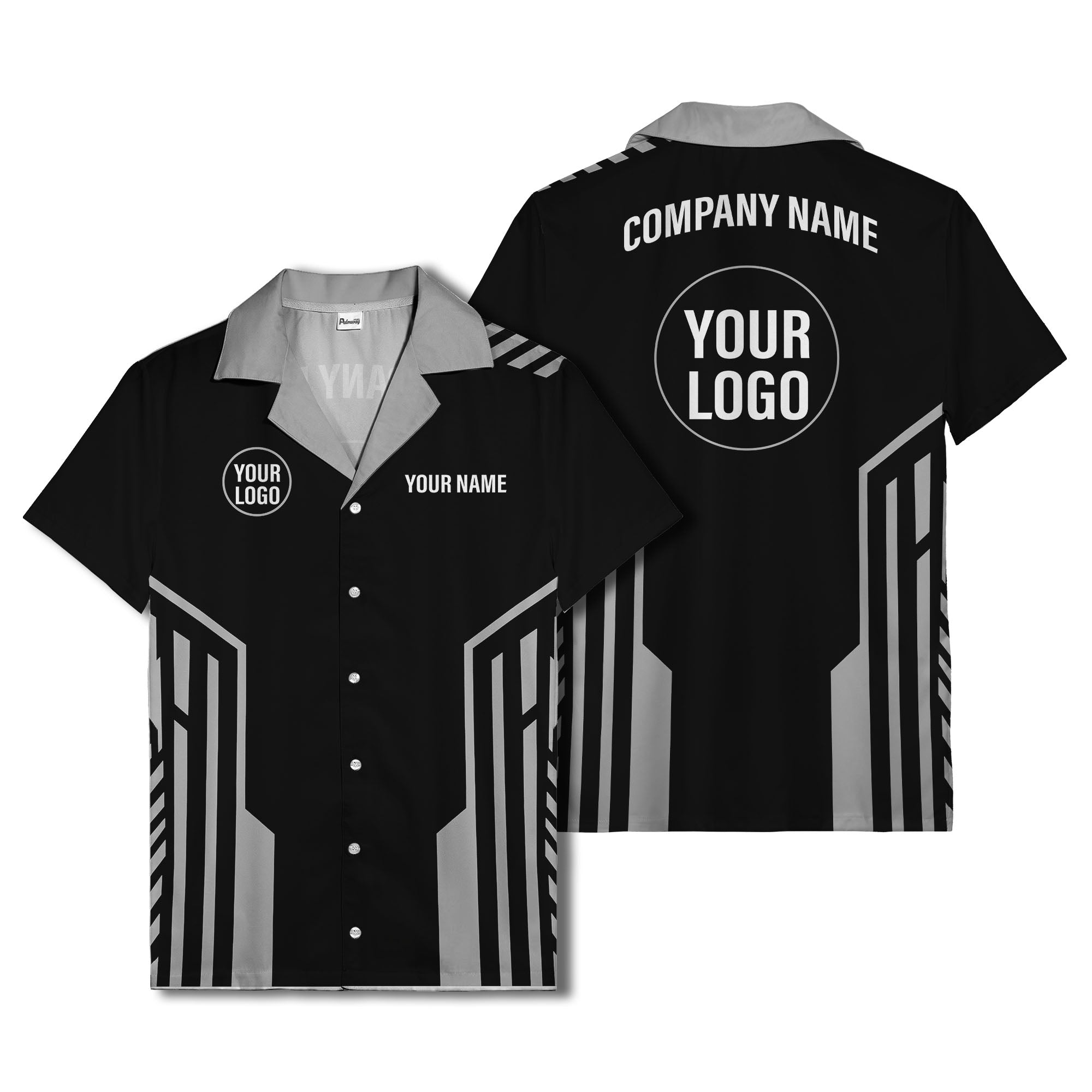 black white geometric stripe personalized logo circle hawaiian shirt