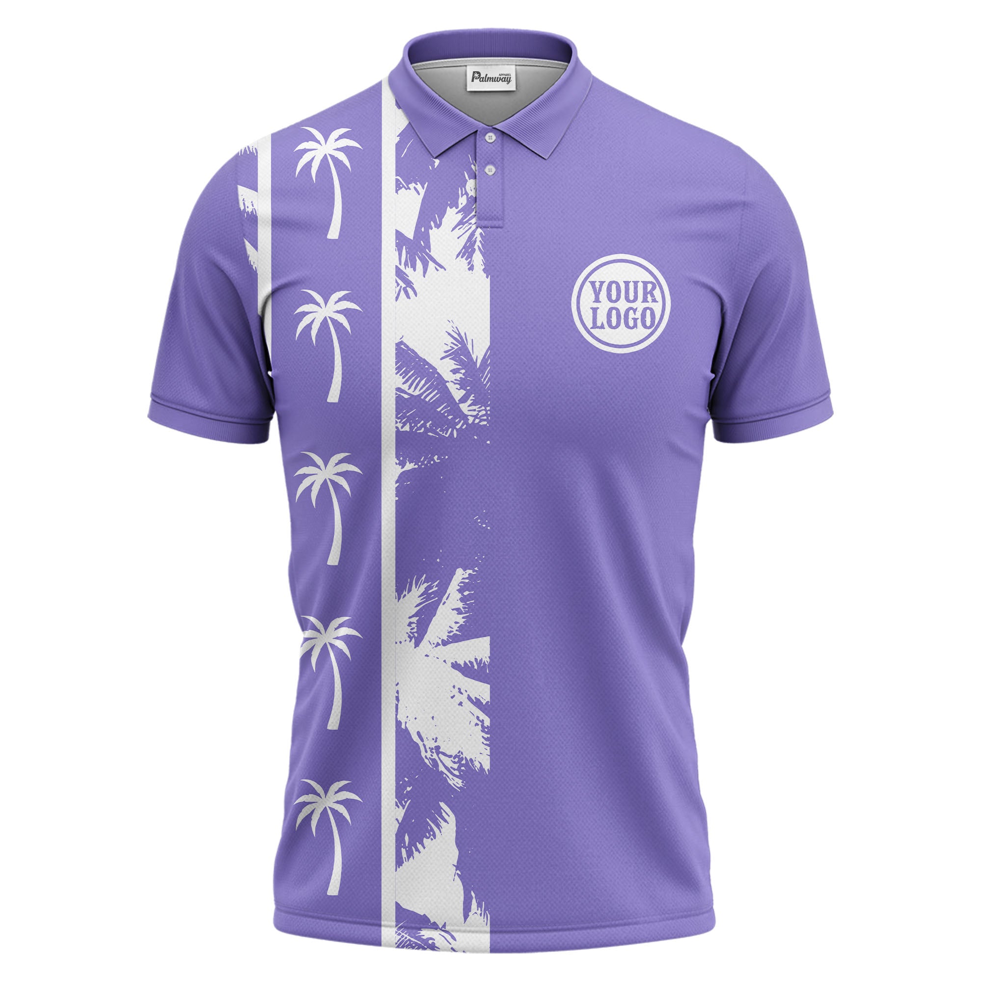black white palm tree silhouette vertical stripe polo shirt for men