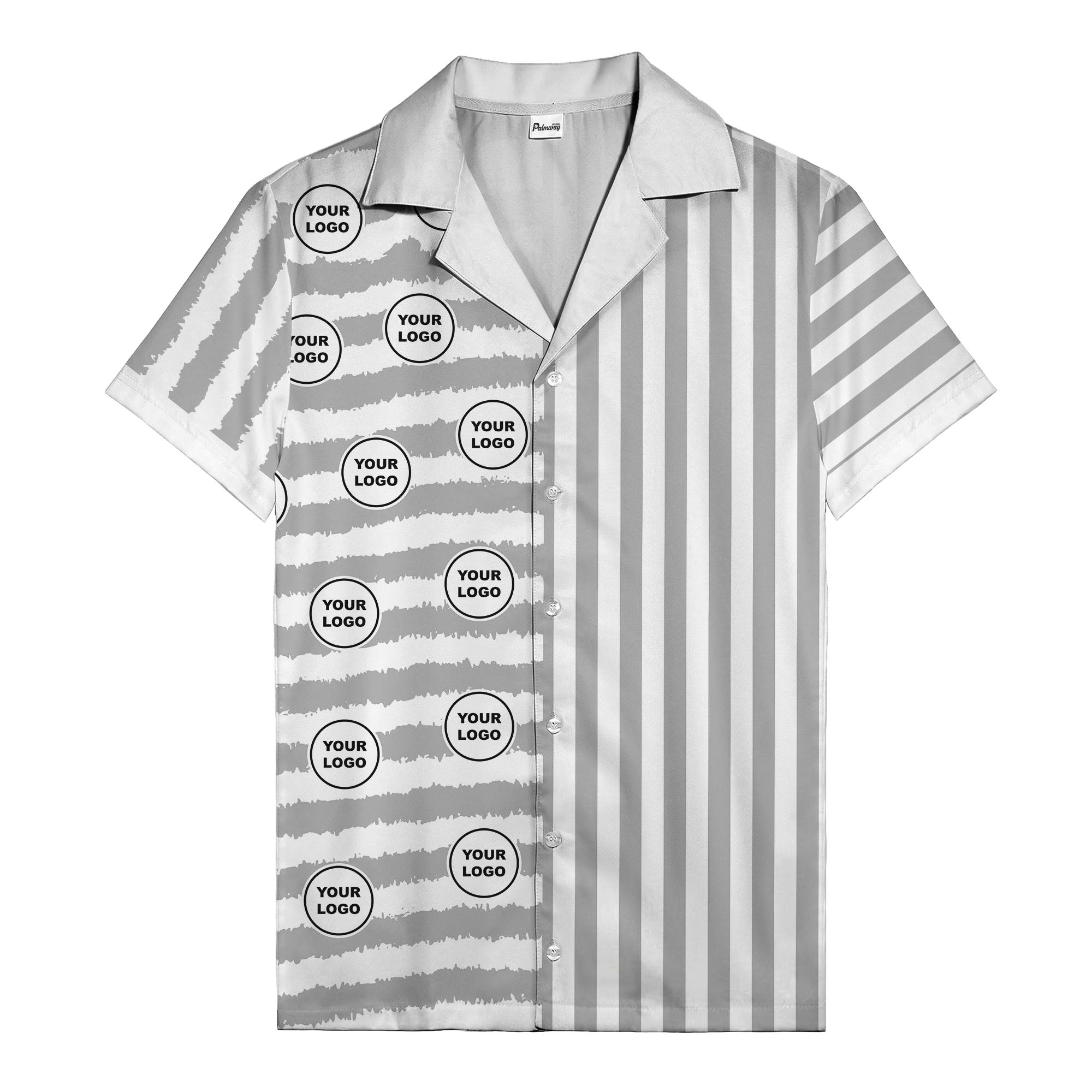 bold black-white stripe & circular logo hawaiian shirt