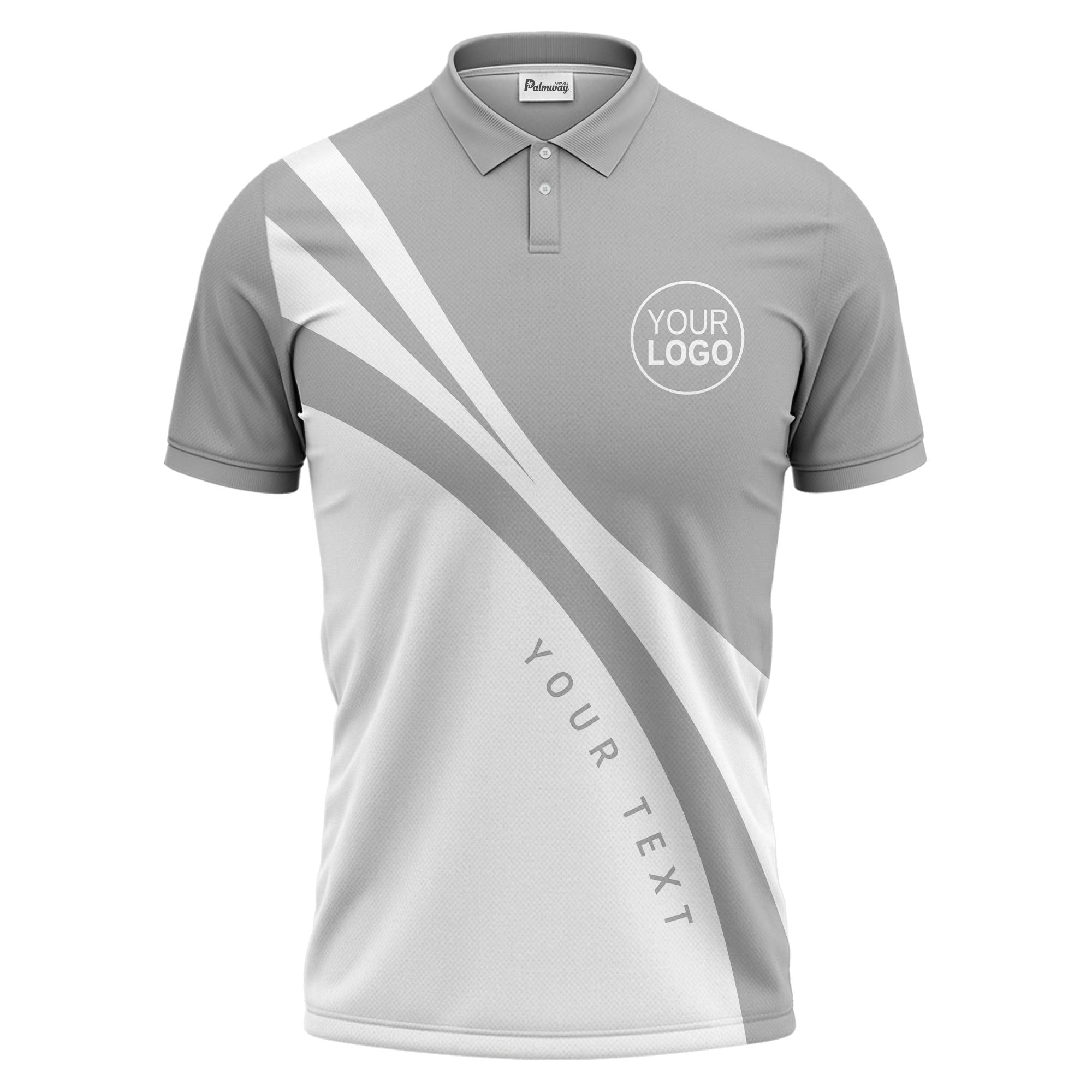 bold diagonal stripes custom logo black white gray modern golf polo shirt