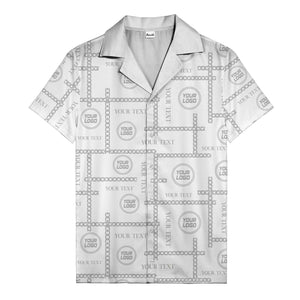chain link grid custom logo text monochrome black white hawaiian shirt