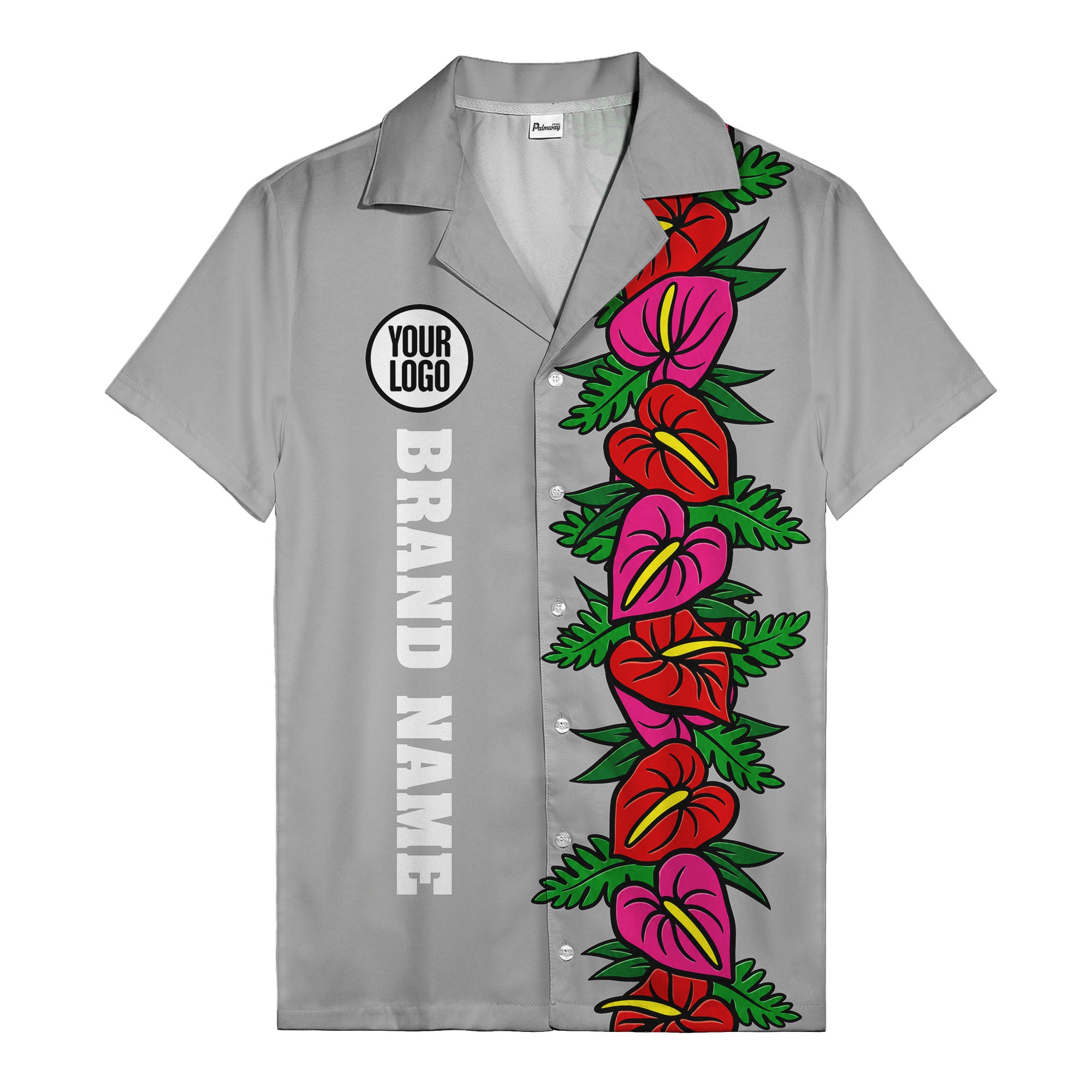 coral anthurium blooms & emerald leaf stripes hawaiian shirt for men