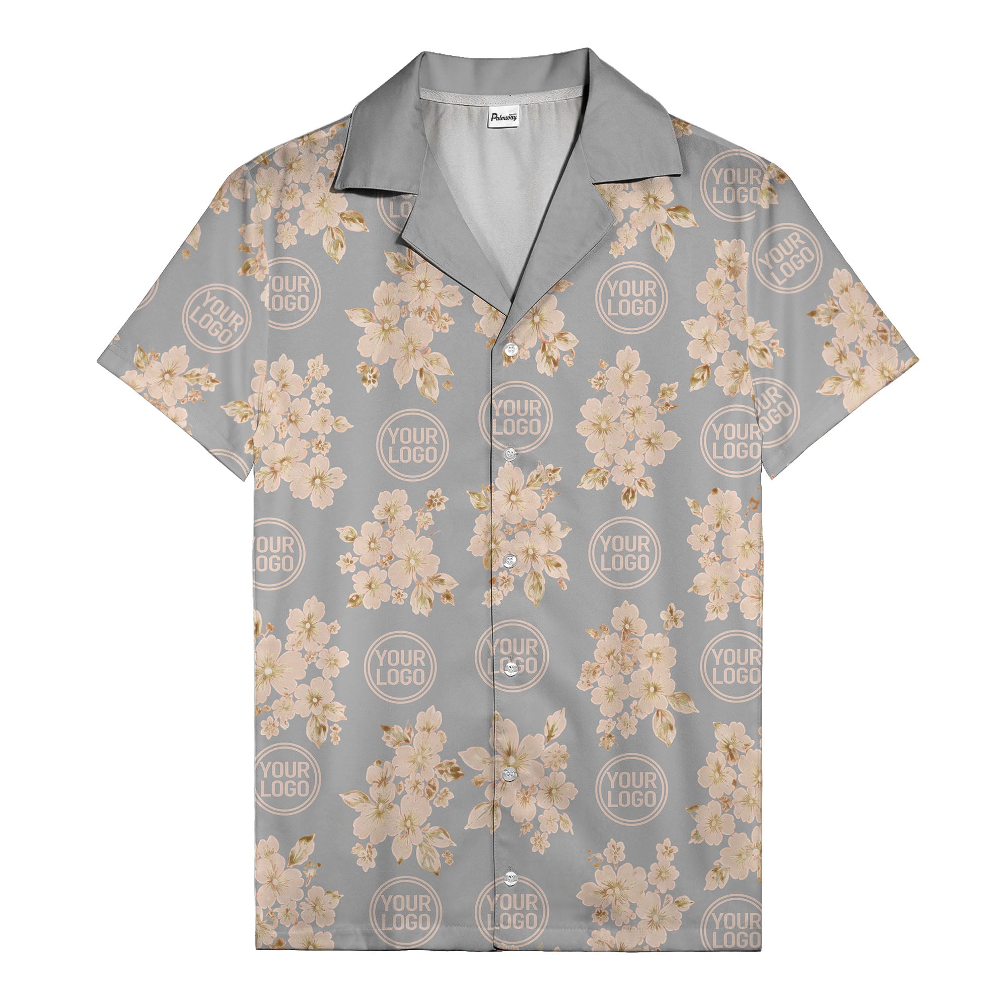 cream floral bouquets & gold circular logos watercolor hawaiian shirt
