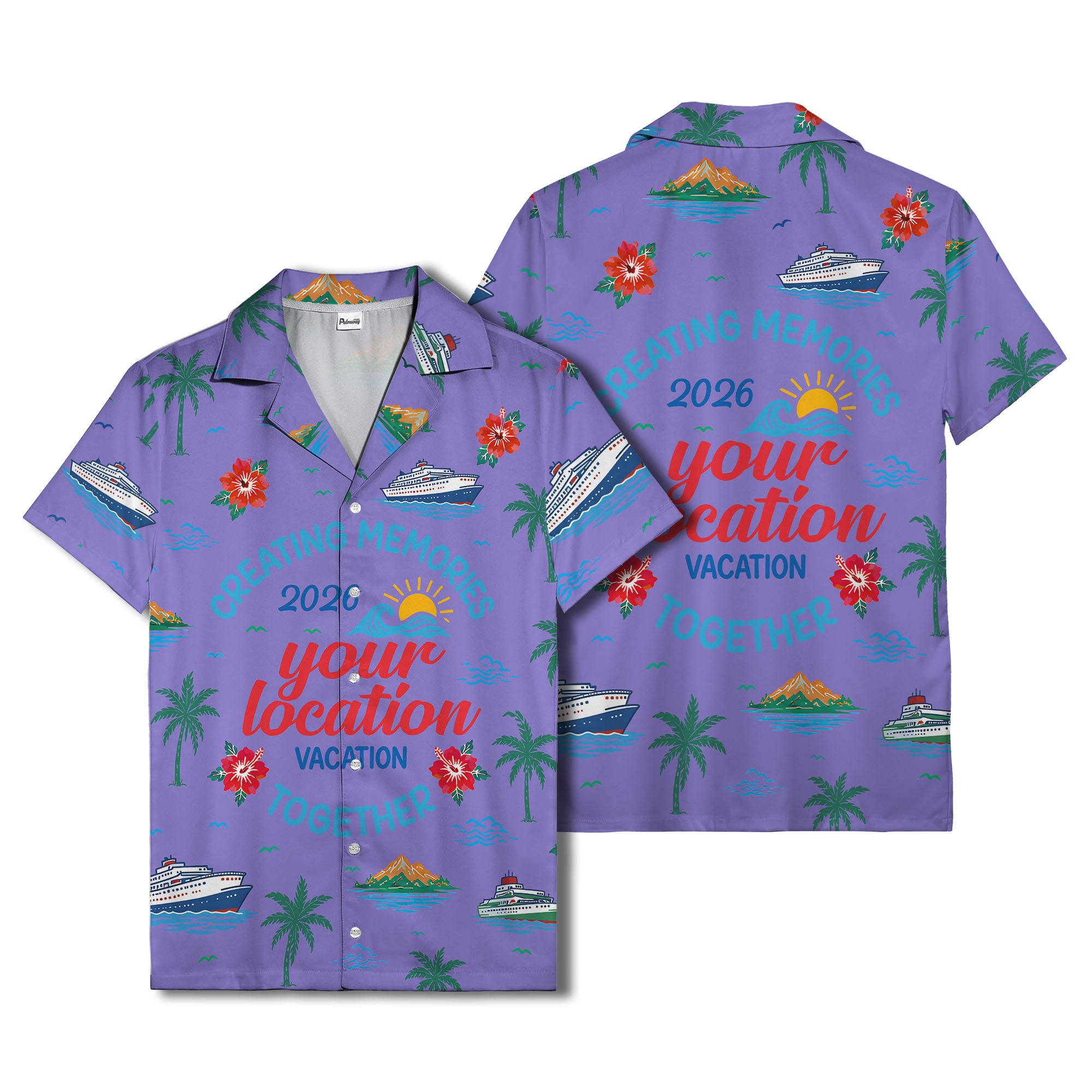cruise ship & palm fronds watercolor vacation memories hawaiian shirt