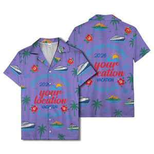 cruise ship & palm fronds watercolor vacation memories hawaiian shirt