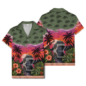 cruise ship sunset palm trees hibiscus flowers hawaiian shirt for men