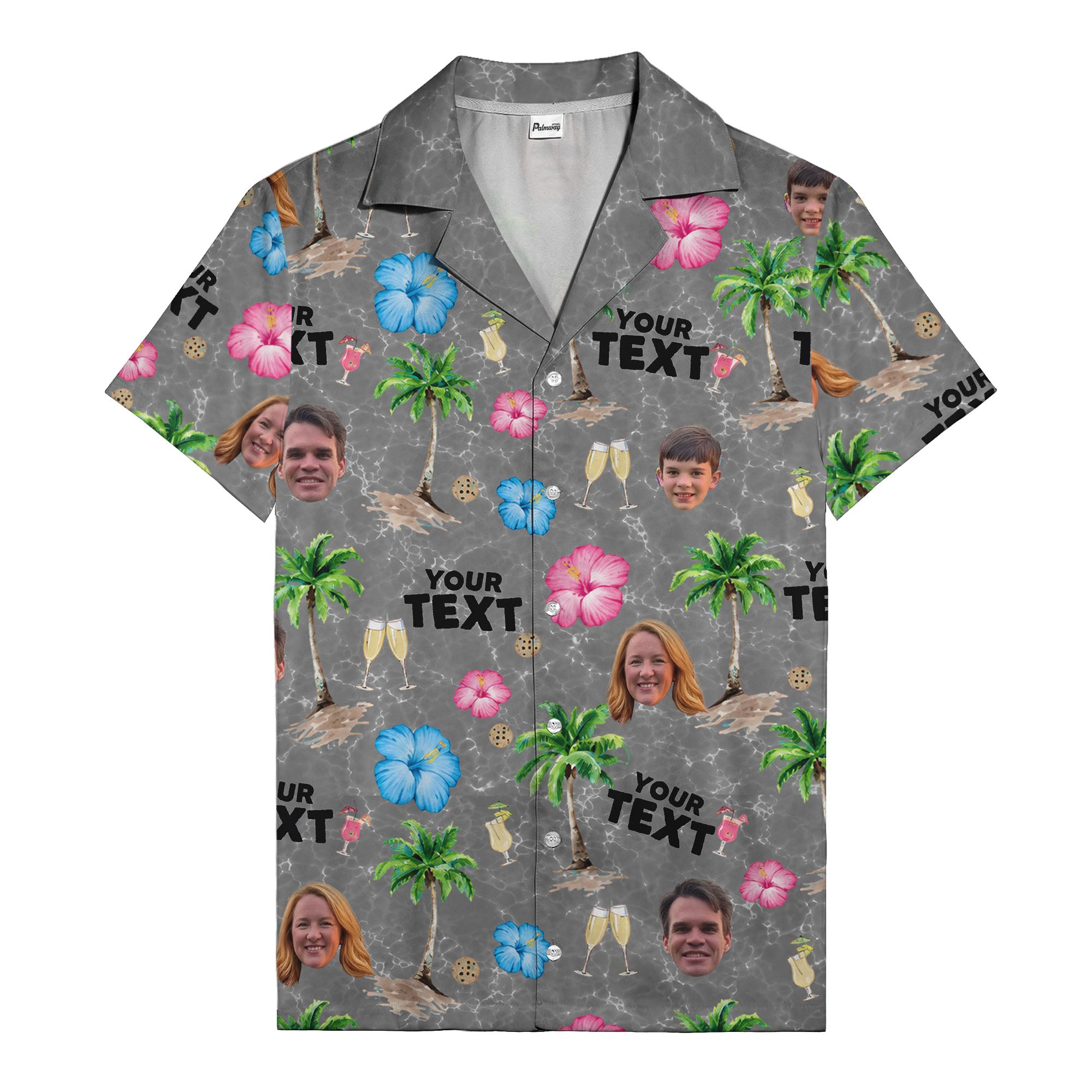 custom faces palm trees hibiscus watercolor hawaiian shirt for men
