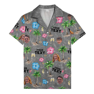 custom faces palm trees hibiscus watercolor hawaiian shirt for men