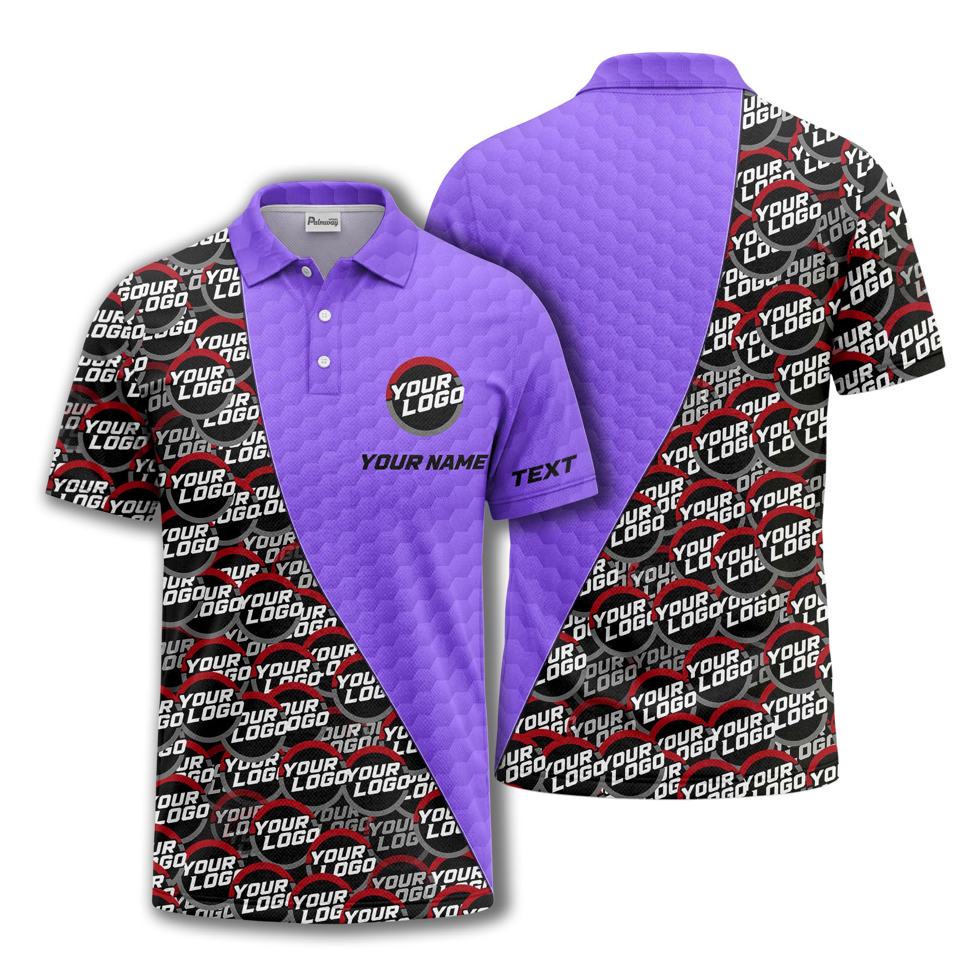 custom logo circles & hexagons grid polo shirt for men