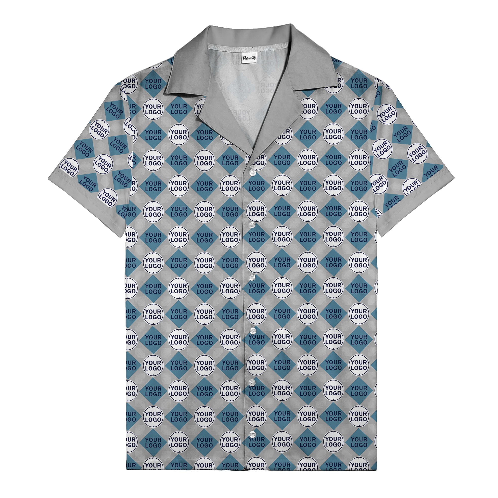 custom logo diamond grid pattern hawaiian shirt for men