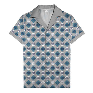 custom logo diamond grid pattern hawaiian shirt for men