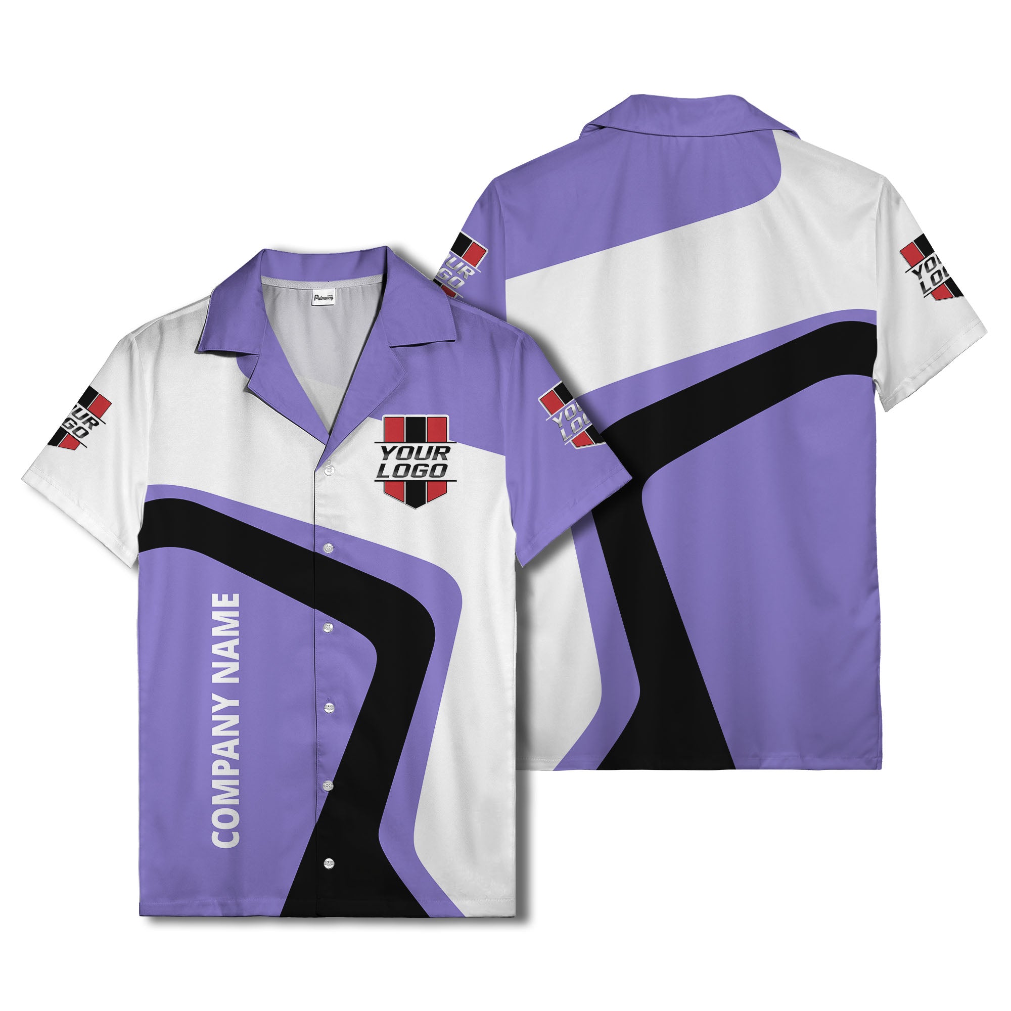 custom logo geometric stripe corporate hawaiian shirt for men