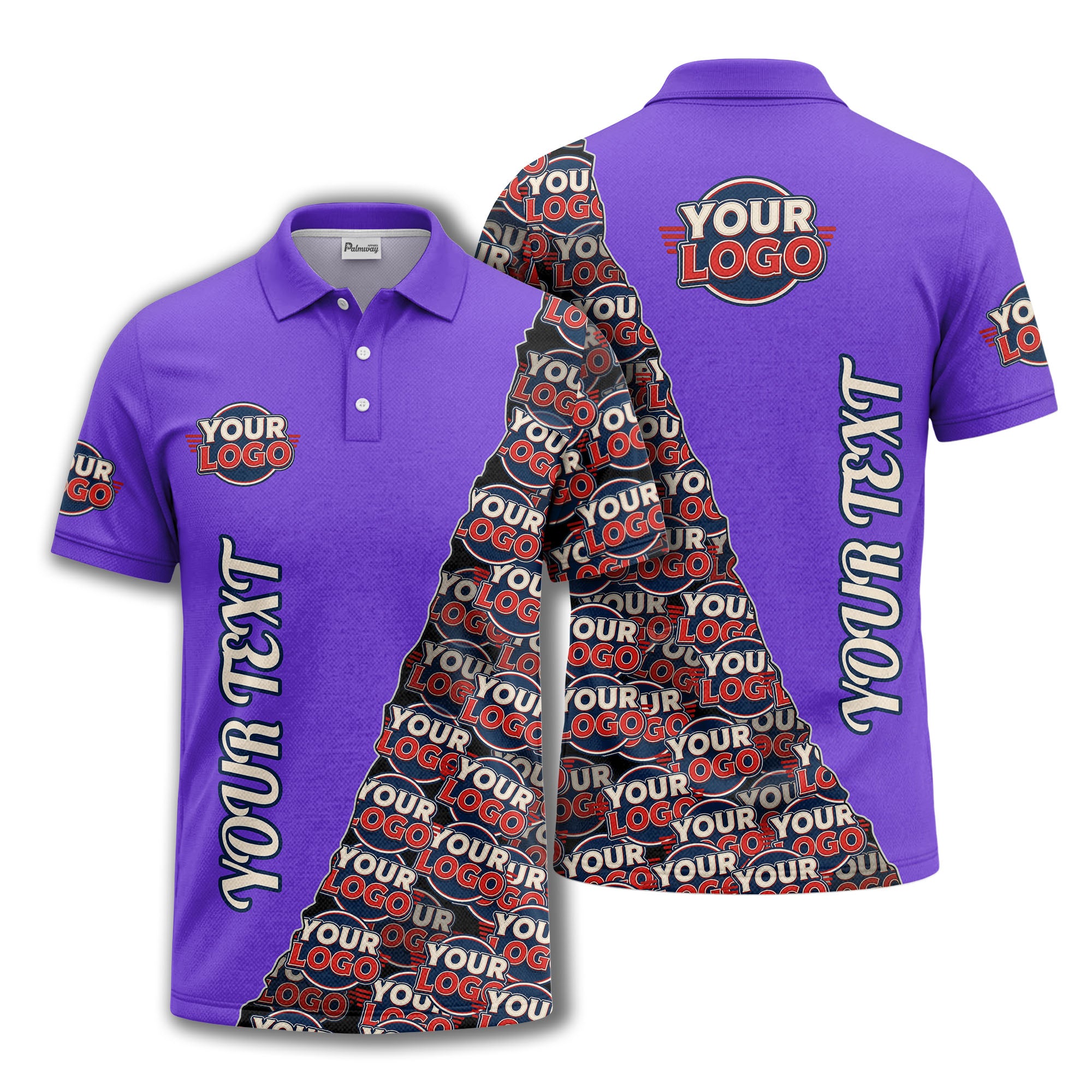 custom logo repeat vertical text pattern personalized polo shirt