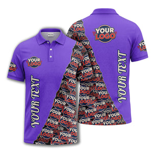 custom logo repeat vertical text pattern personalized polo shirt