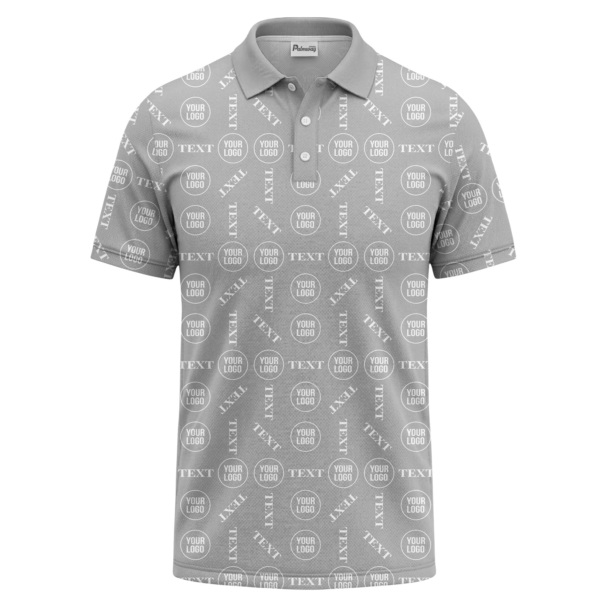 custom logo & text repeat all over print polo shirt
