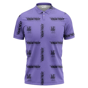 custom logo & text repeat pattern black polo shirt for men