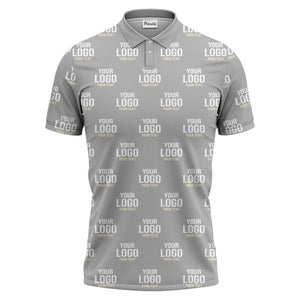 custom logo & text repeat pattern black white gold polo shirt