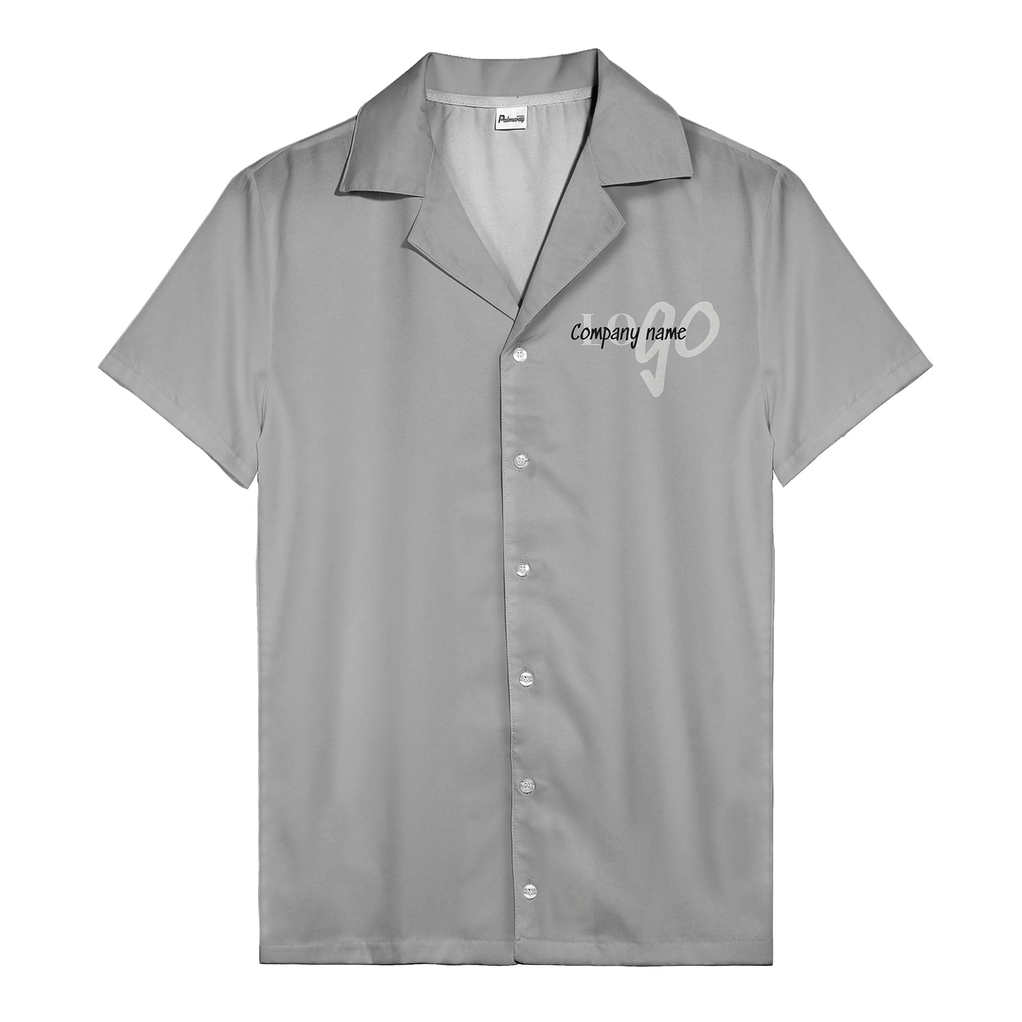 custom logo typography on solid black minimalist modern hawaiian shirt