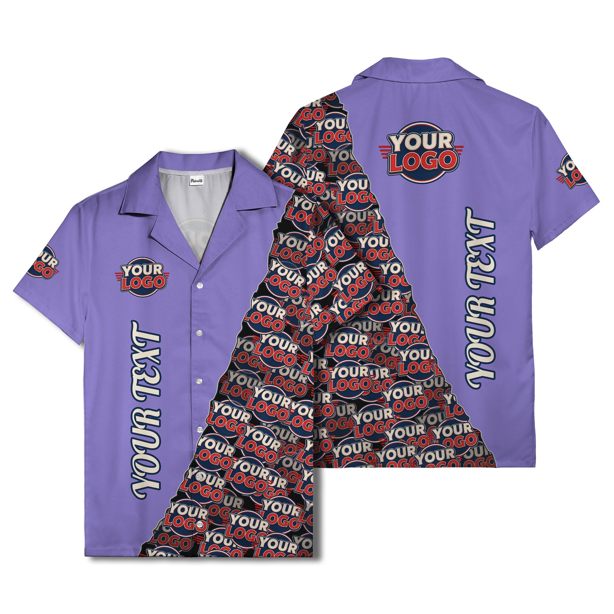 custom logo & vertical text repeat pattern hawaiian shirt