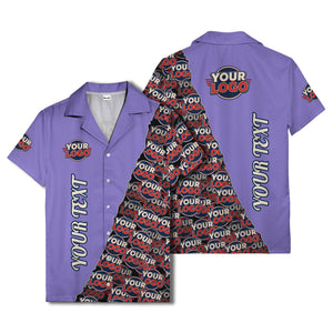 custom logo & vertical text repeat pattern hawaiian shirt