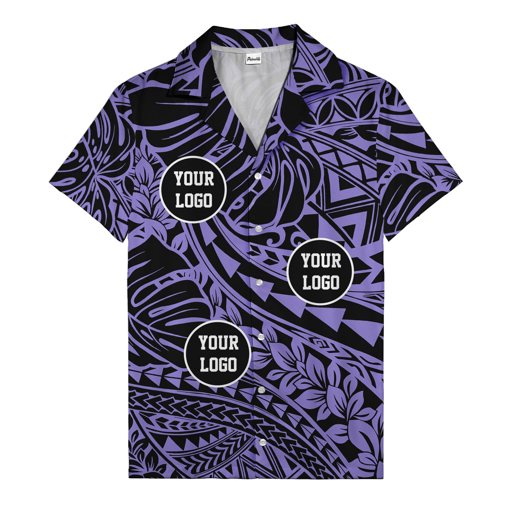customizable logo circles pattern black hawaiian shirt for men