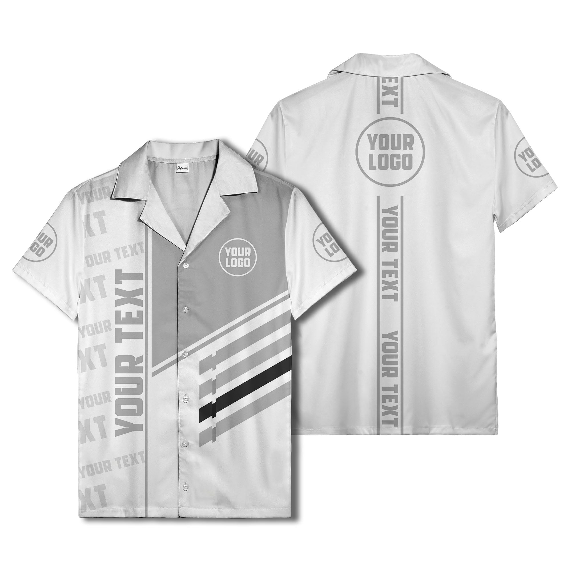 diagonal stripes custom logo repeat graphic hawaiian shirt