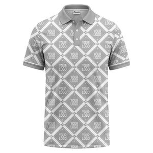 diamond grid logo repeat all over print polo shirt