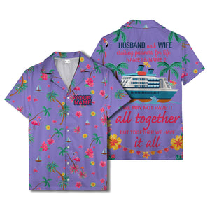 flamingo sailboat hibiscus palm watercolor hawaiian shirt