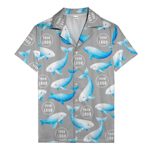 geometric beluga whales & custom logo circles hawaiian shirt for oceanic adventures