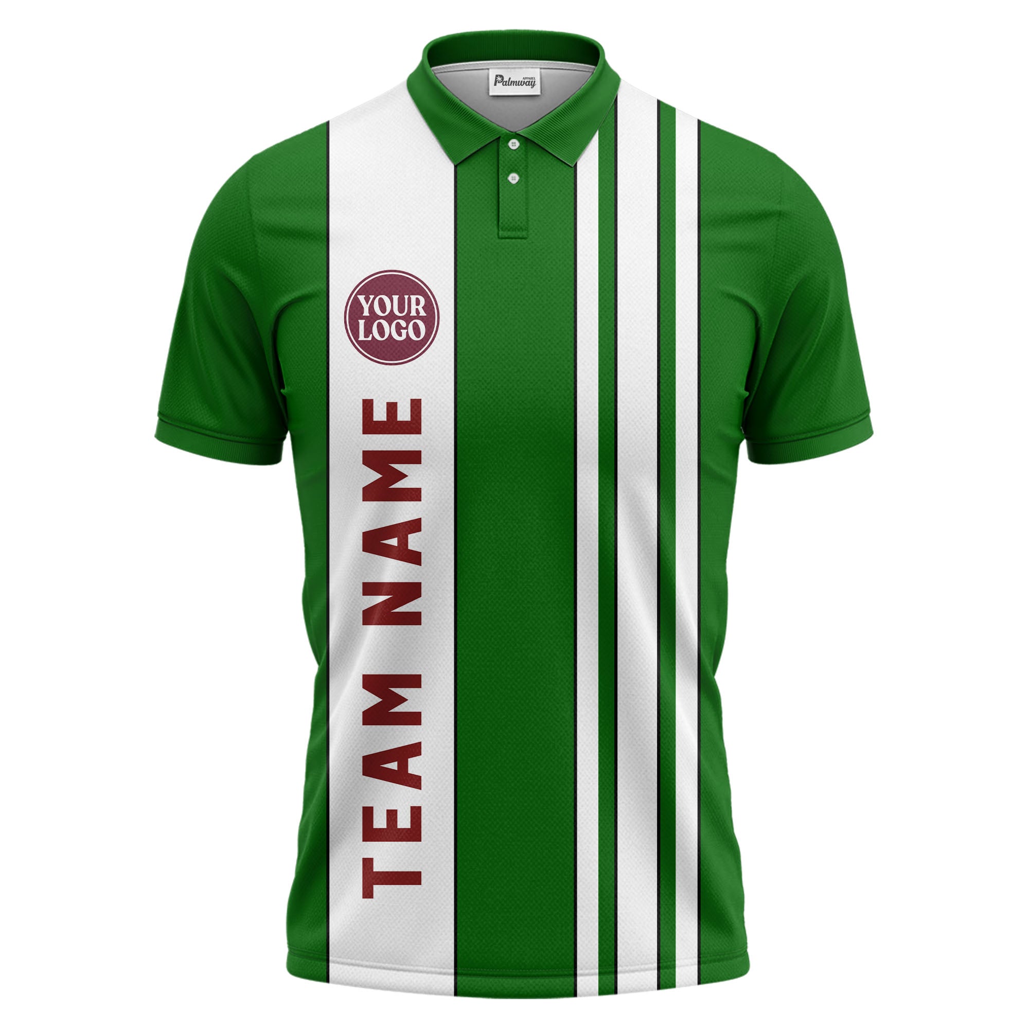 Geometric Maroon Black White Striped Team Polo Shirt With Custom Text Panel