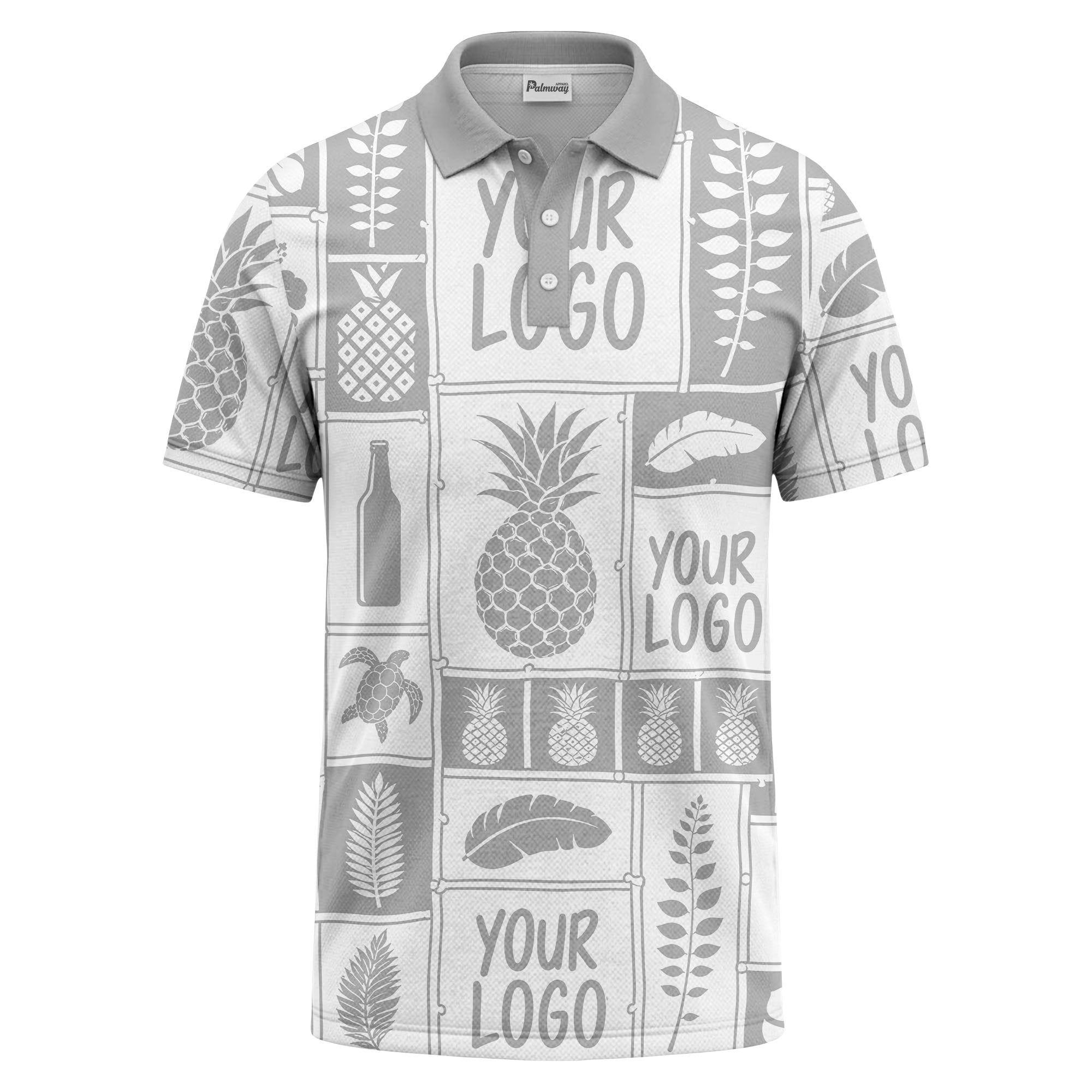 graphic pineapple & palm leaf repeat polo shirt for men