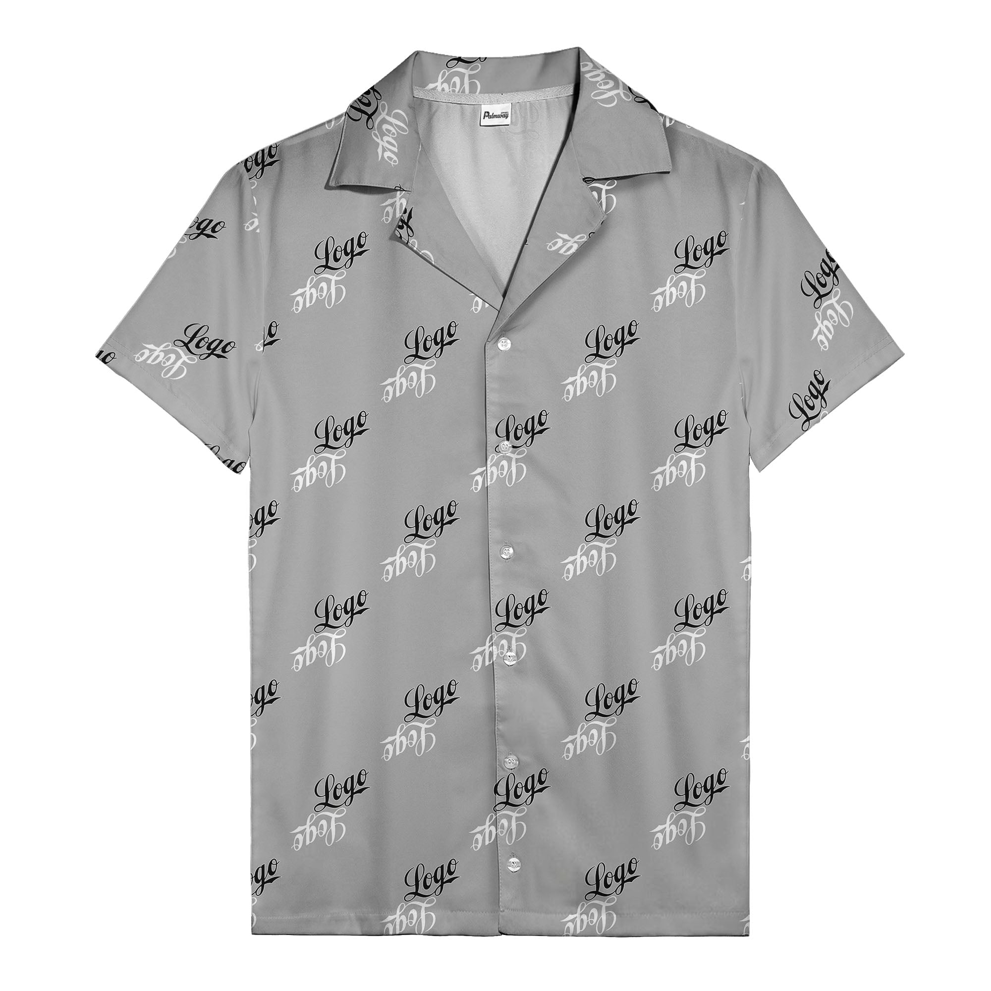 hand-drawn calligraphic script logo repeat black white hawaiian shirt for men