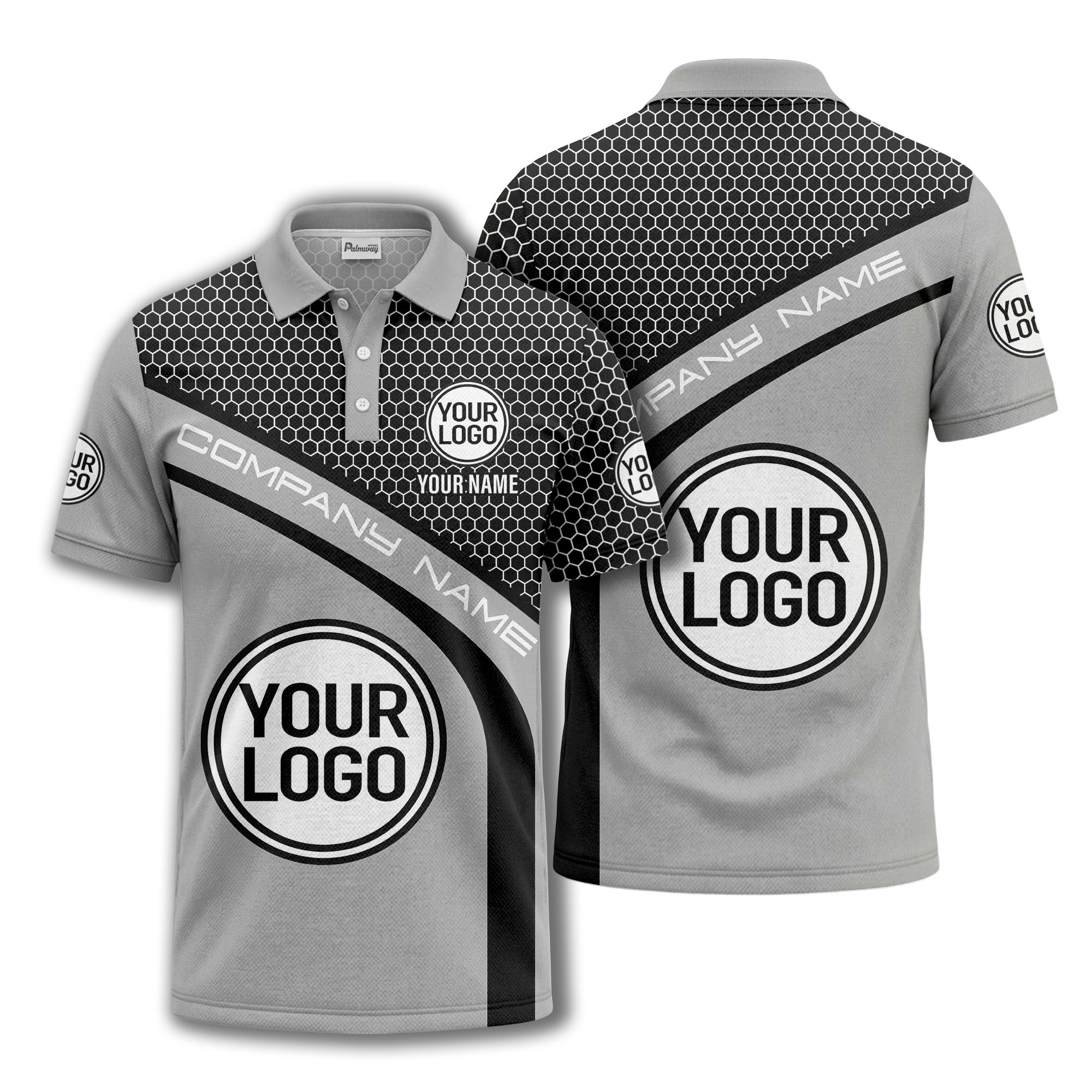 hexagonal grid monogram logo corporate polo shirt for men
