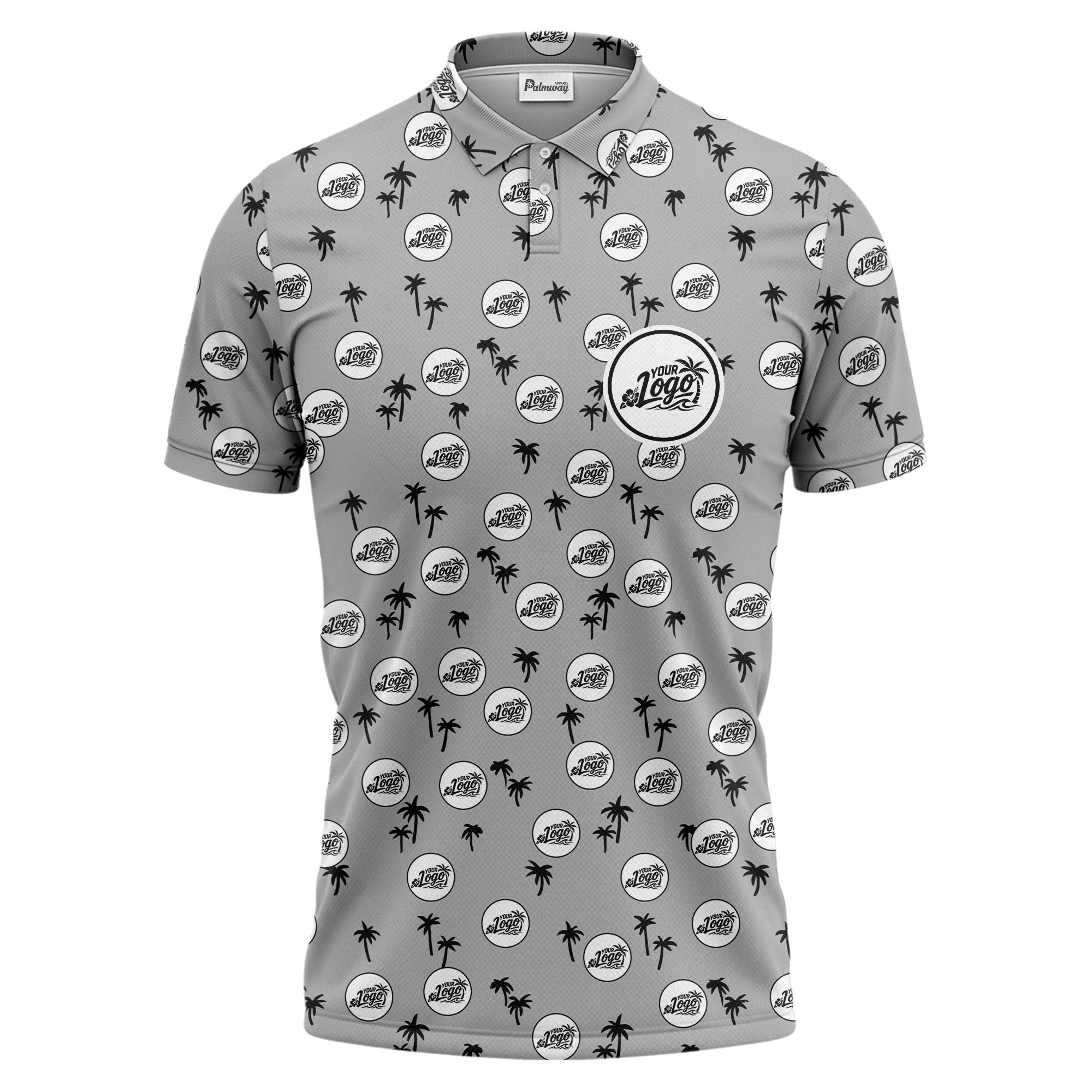illustrated black tropical palm trees repeating polo shirt for summer beach days