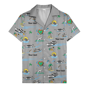 luxury yacht & heart-shaped island cartoon hawaiian shirt