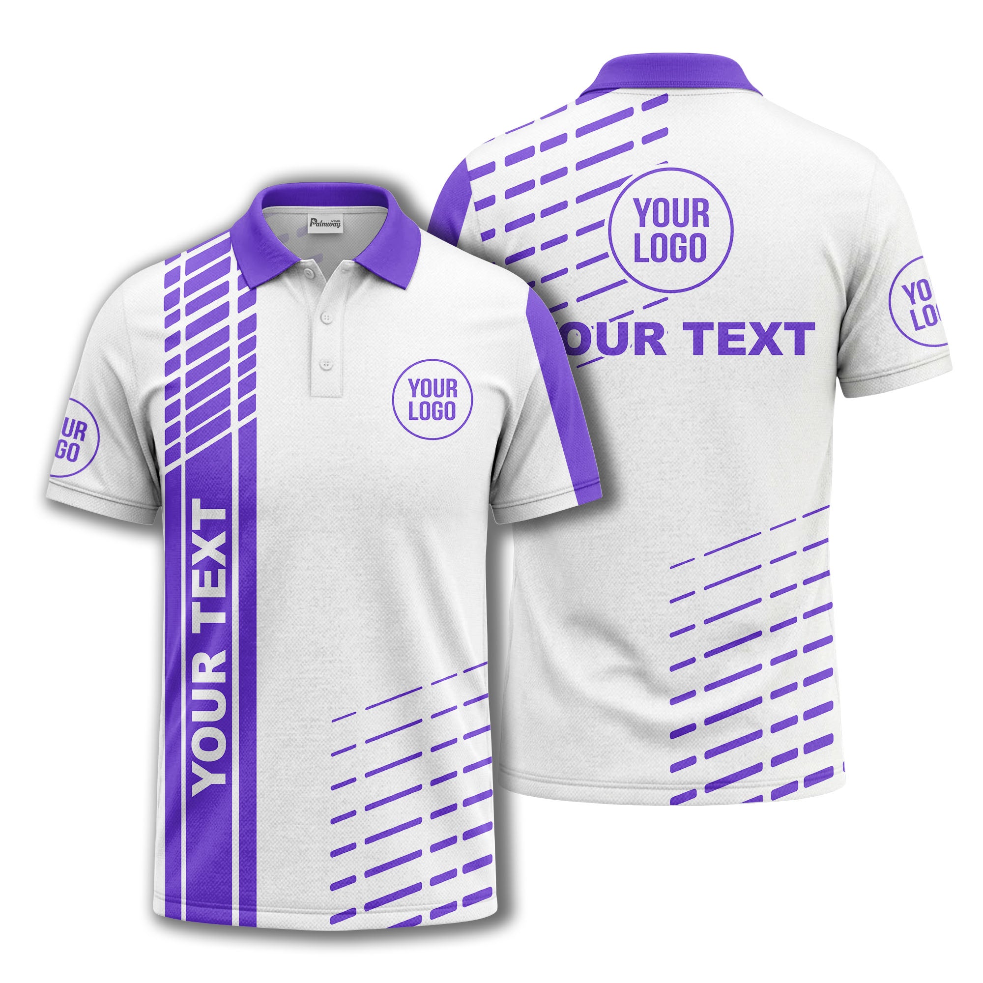 modern vertical stripe & dashed line graphic custom text logo polo shirt
