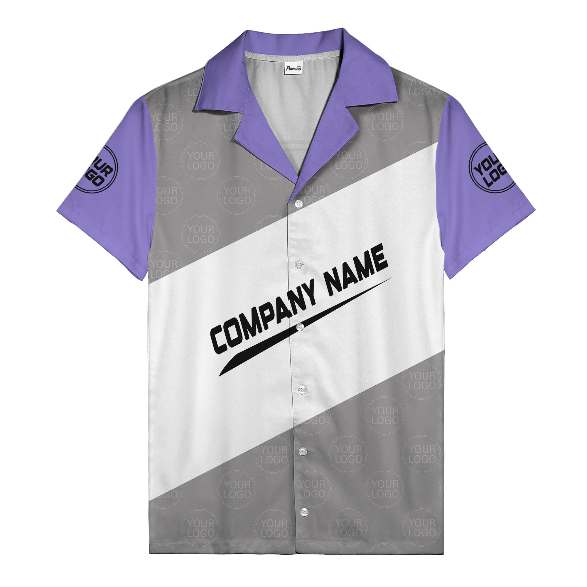 monochrome diagonal stripes & custom logo company name hawaiian shirt
