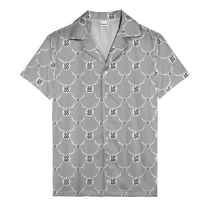 monochrome interlocking circles & logo repeat pattern hawaiian shirt for men