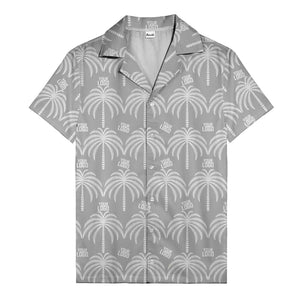monochrome palm tree & custom logo repeat hawaiian shirt for men