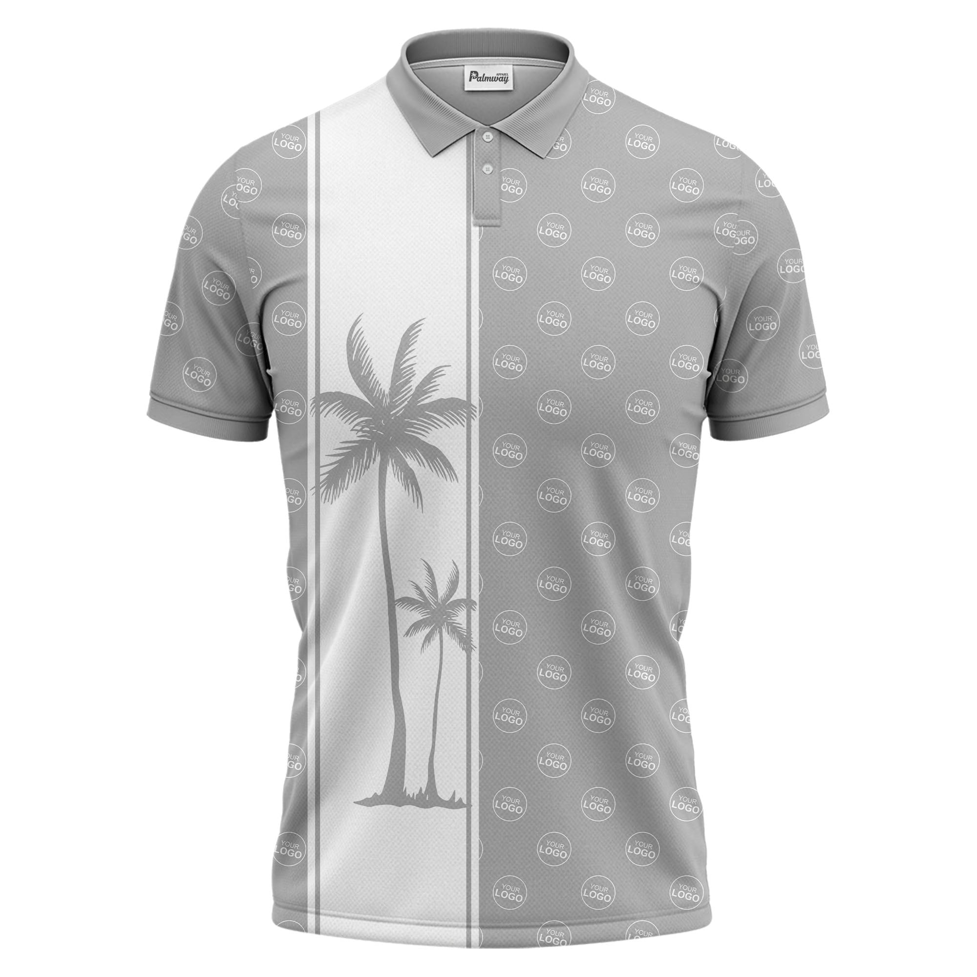 monochrome palm tree silhouette & logo repeat polo shirt