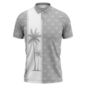 monochrome palm tree silhouette & logo repeat polo shirt
