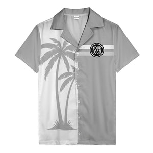 monochrome palm tree silhouette & stripe hawaiian shirt for men