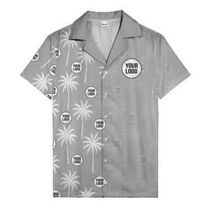 monochrome palm trees & custom logo repeat hawaiian shirt