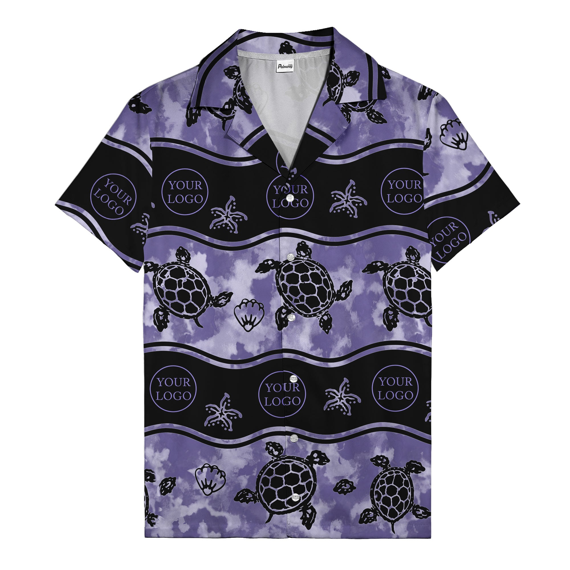 monochrome sea turtles & starfish repeat pattern hawaiian shirt for men