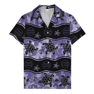 monochrome sea turtles & starfish repeat pattern hawaiian shirt for men