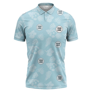 illustrated monochrome tropical flowers and leaves polo shirt for men