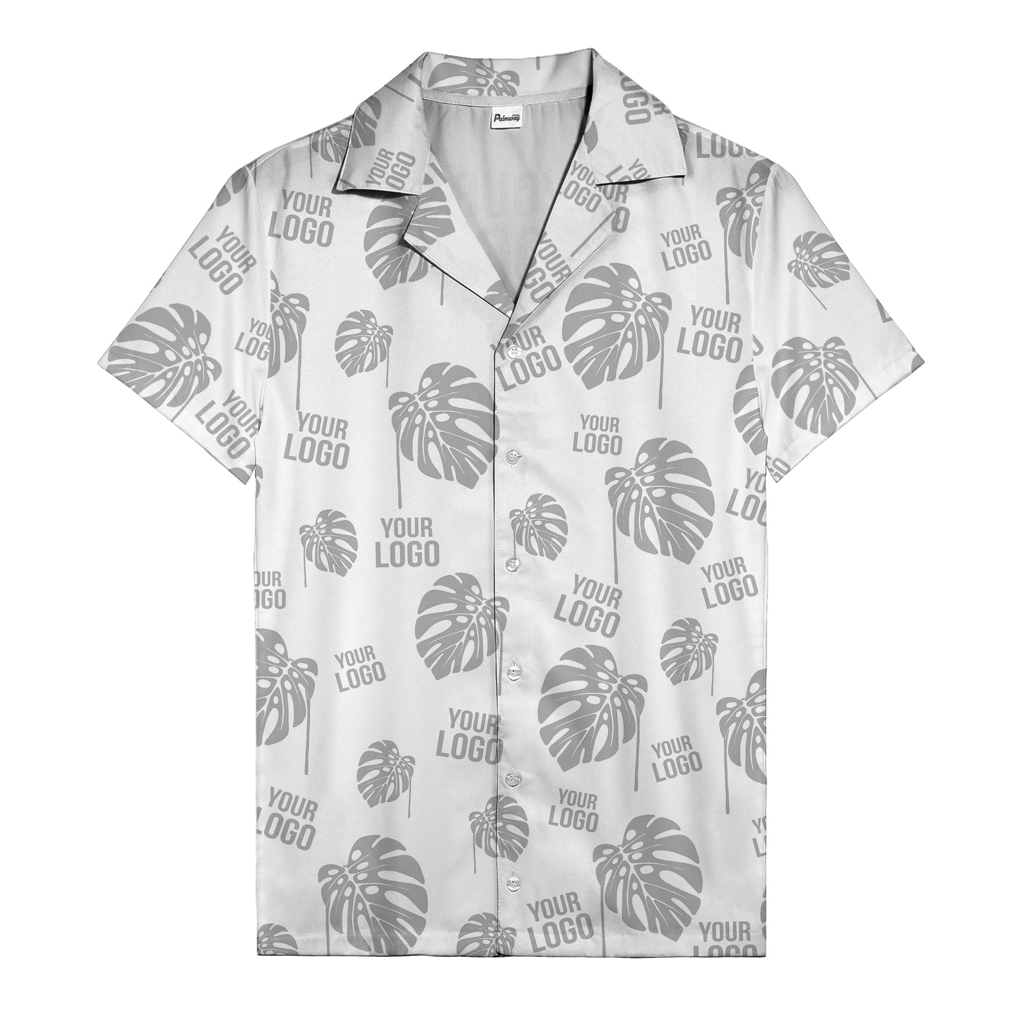 monstera leaves & custom logo repeat black white hawaiian shirt
