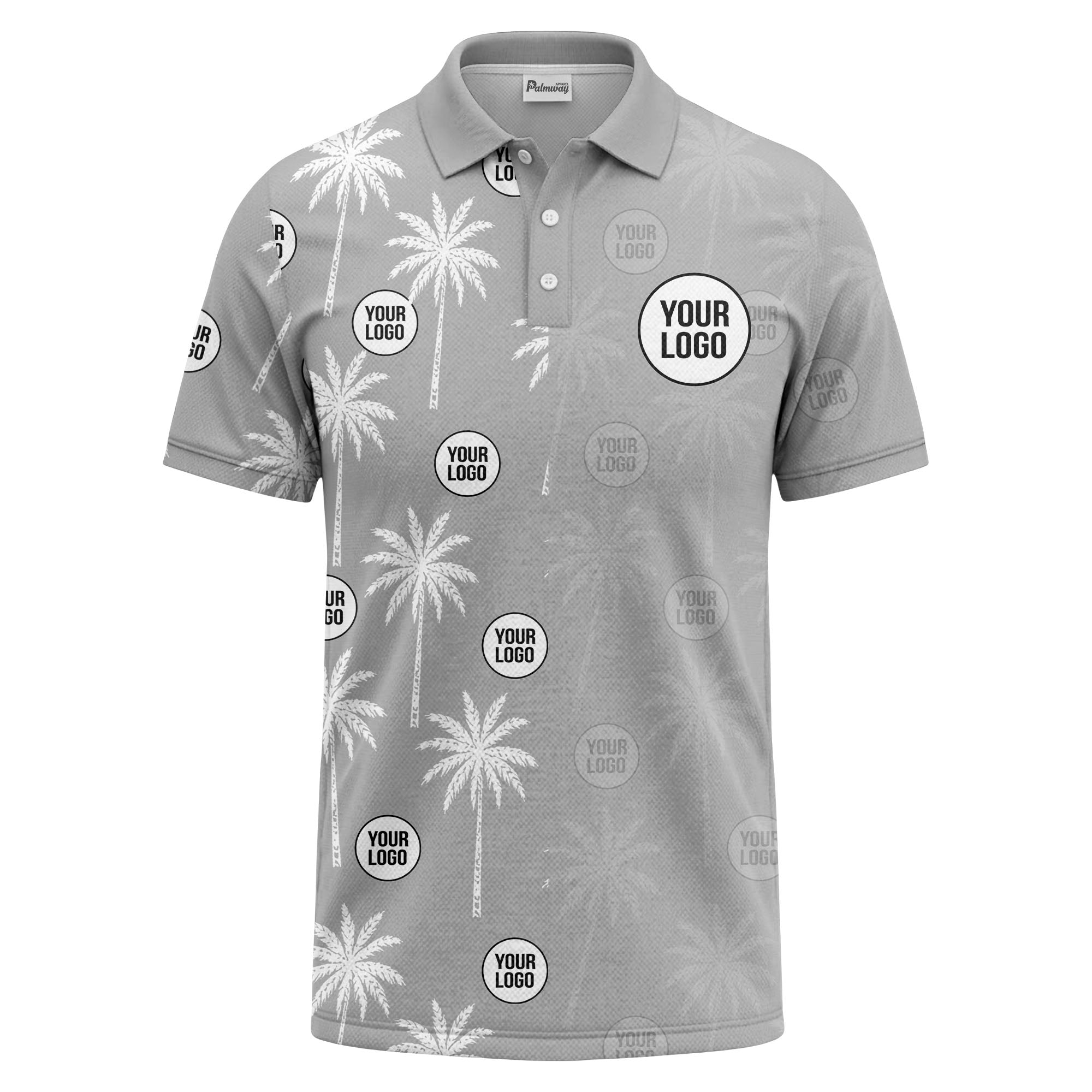 palm trees & custom logo circle repeat graphic polo shirt